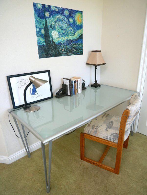 IKEA Frosted Glass Table with Metal Detachable Legs, Furniture & Home