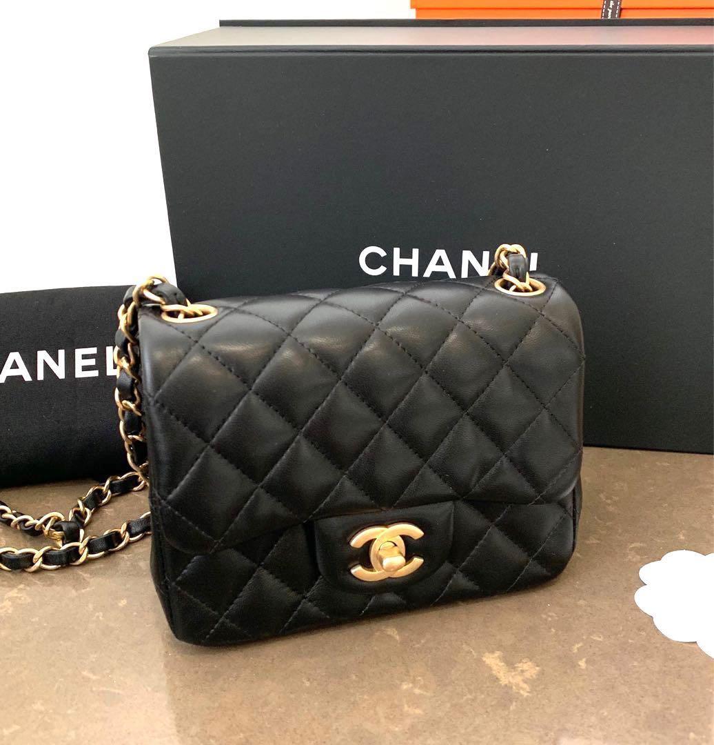 Túi Chanel Mini Square 7 Da Lambskin Màu Đen Khóa Vàng