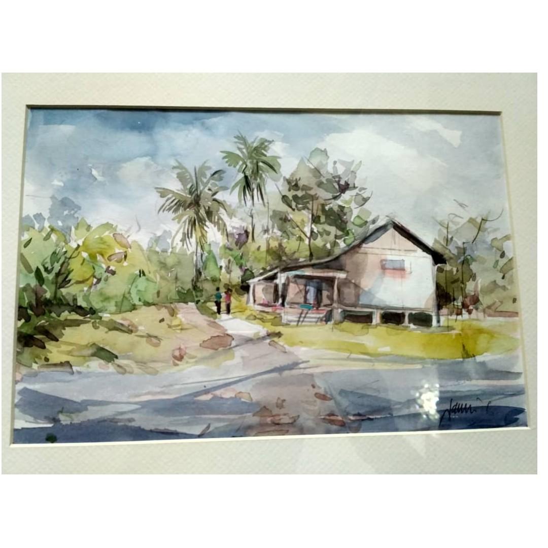Malaysia Kelantan Village Original Watercolor Painting Nawi With Frame Lukisan Cat Air Kampung Design Craft Artwork On Carousell