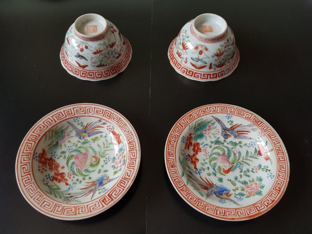 Peranakan porcelain bowls and plates, Furniture & Home Living