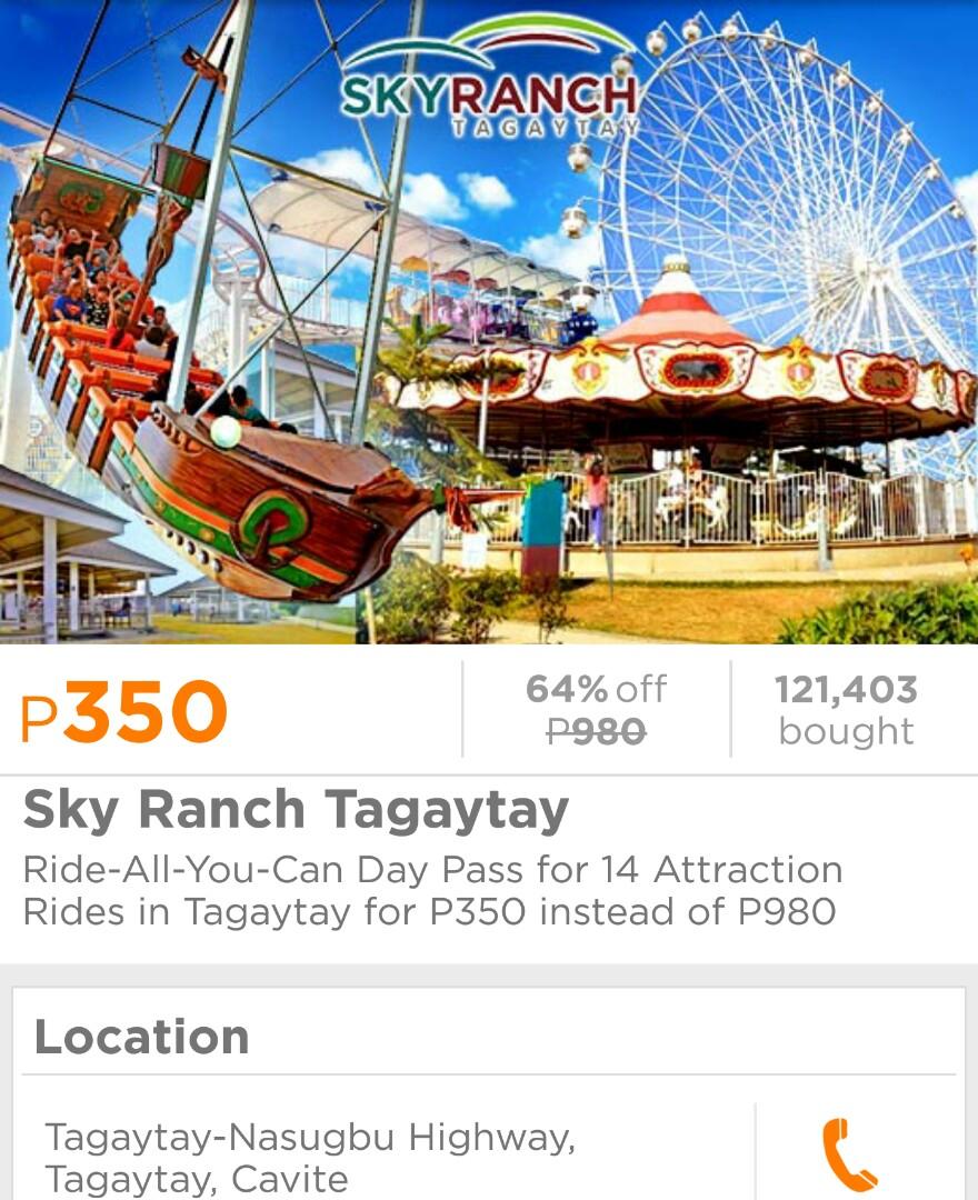 SKYRANCH TAGAYTAY RIDE ALL YOU CAN EVOUCHER TICKETS!!!, Tickets