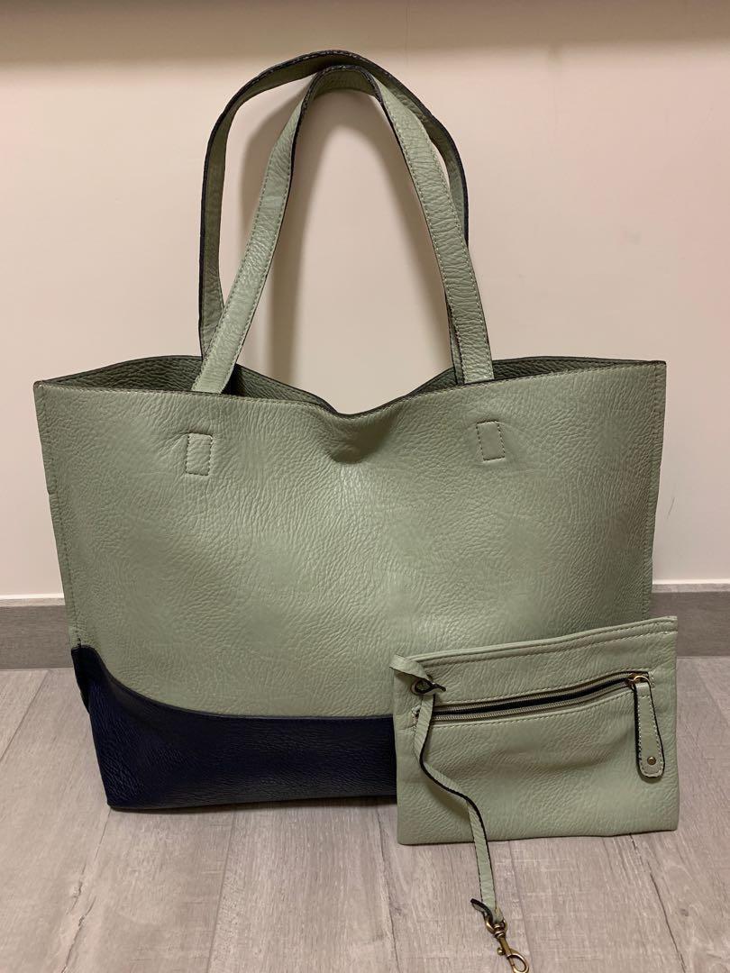 Reversible faux leather discount tote & wristlet
