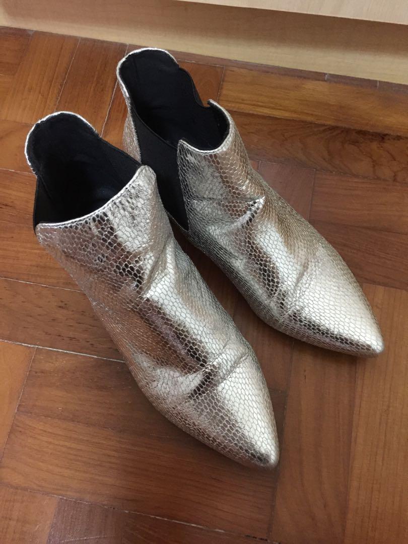silver low heel ankle boots