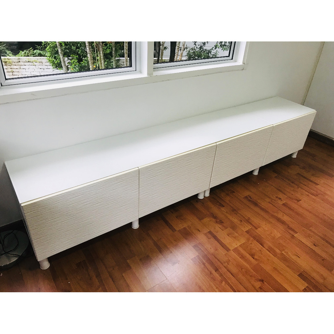 TV Console BESTA IKEA, LAXIVEN doors & top panel glass white, Furniture