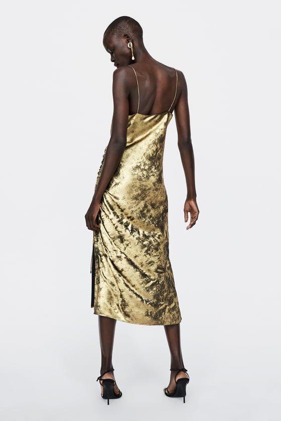zara gold slip dress