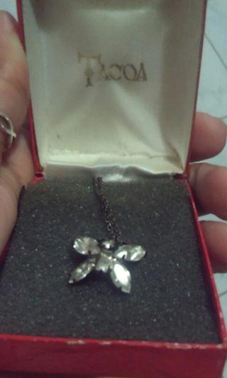 USA Vintage Butterfly white rhinstone Pendant necklace