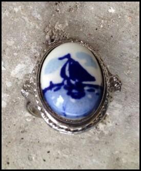 Blue Delft Sailboat Porcelain Ring made in Holland 2pcs  in stock adjustable size