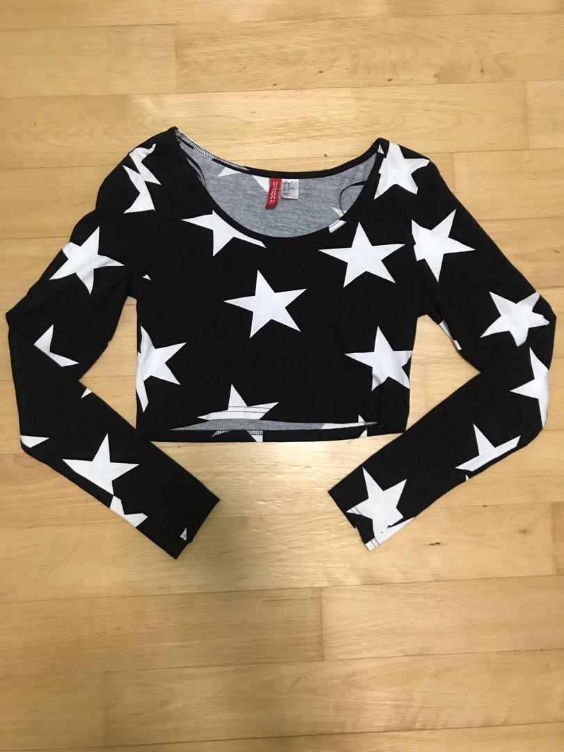 New H M Star Crop Top Women S Fashion Clothes Tops On Carousell