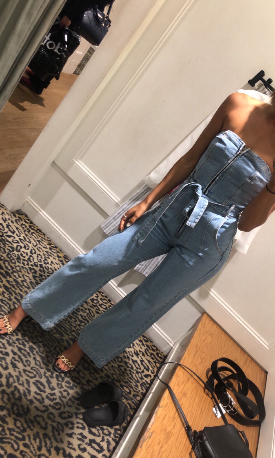 denim jumpsuit bardot