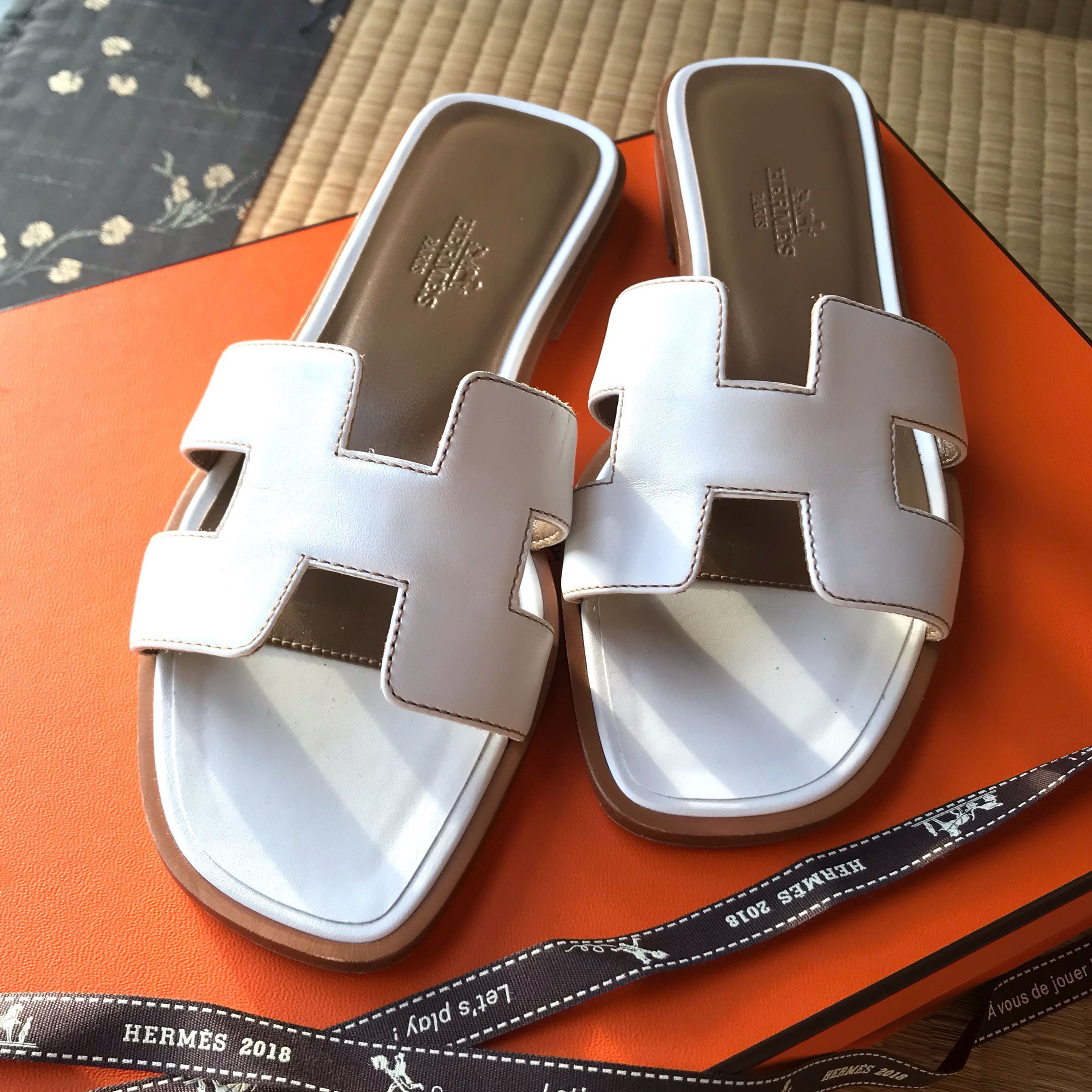 hermes sandals oran white