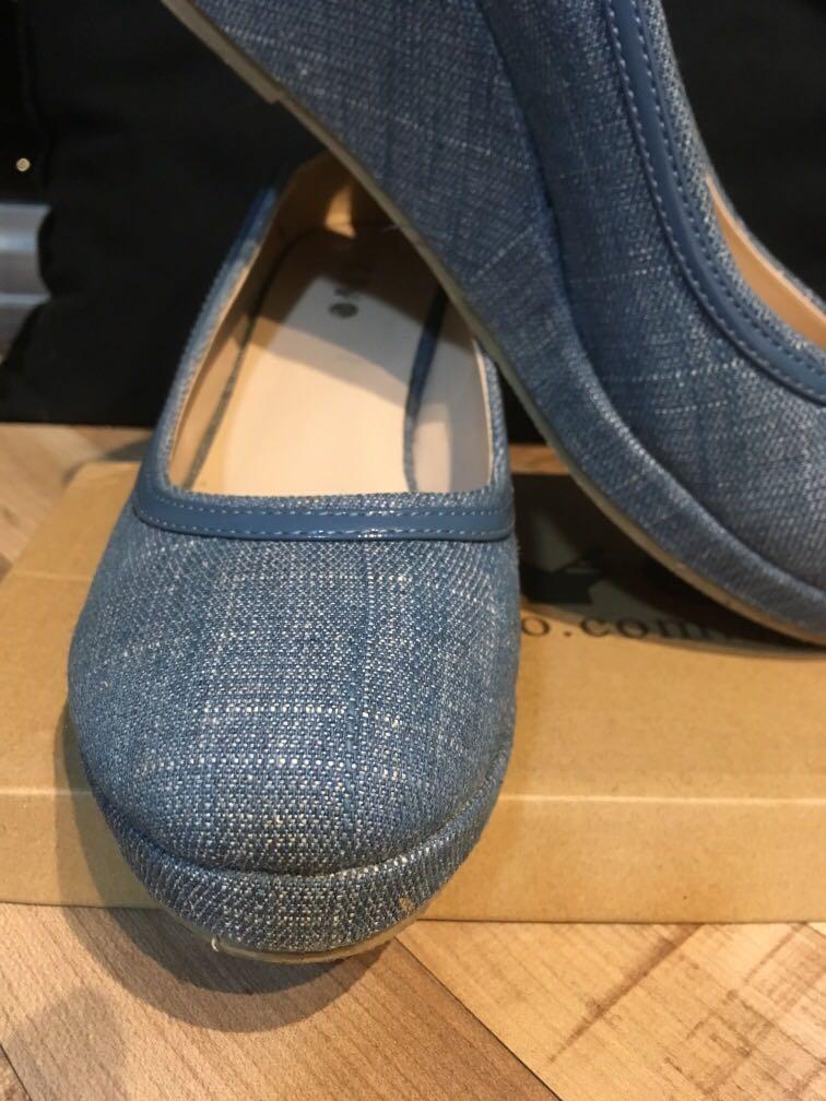 light blue denim heels
