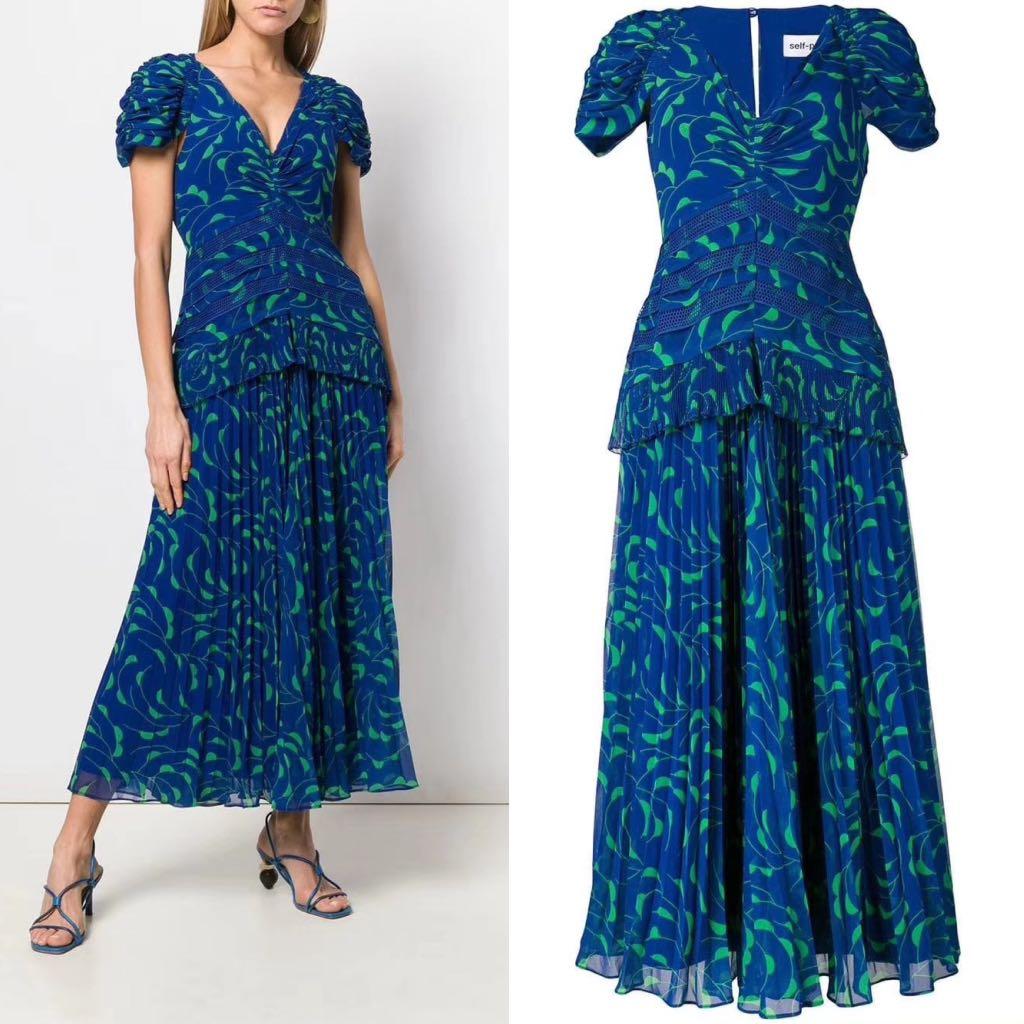crescent printed chiffon midi dress
