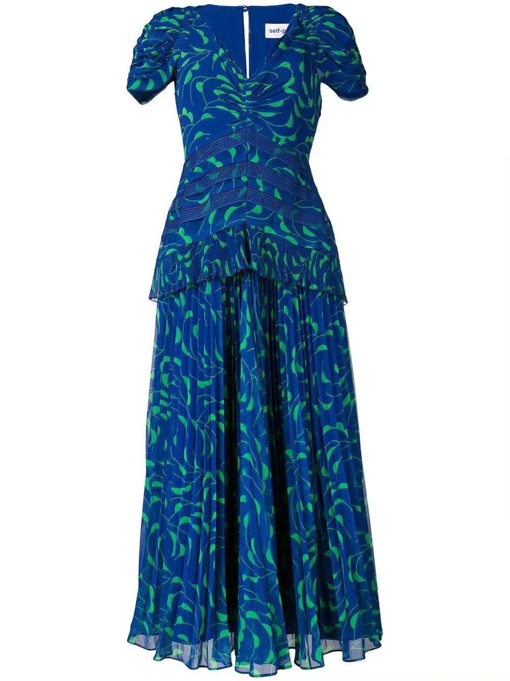 crescent printed chiffon midi dress