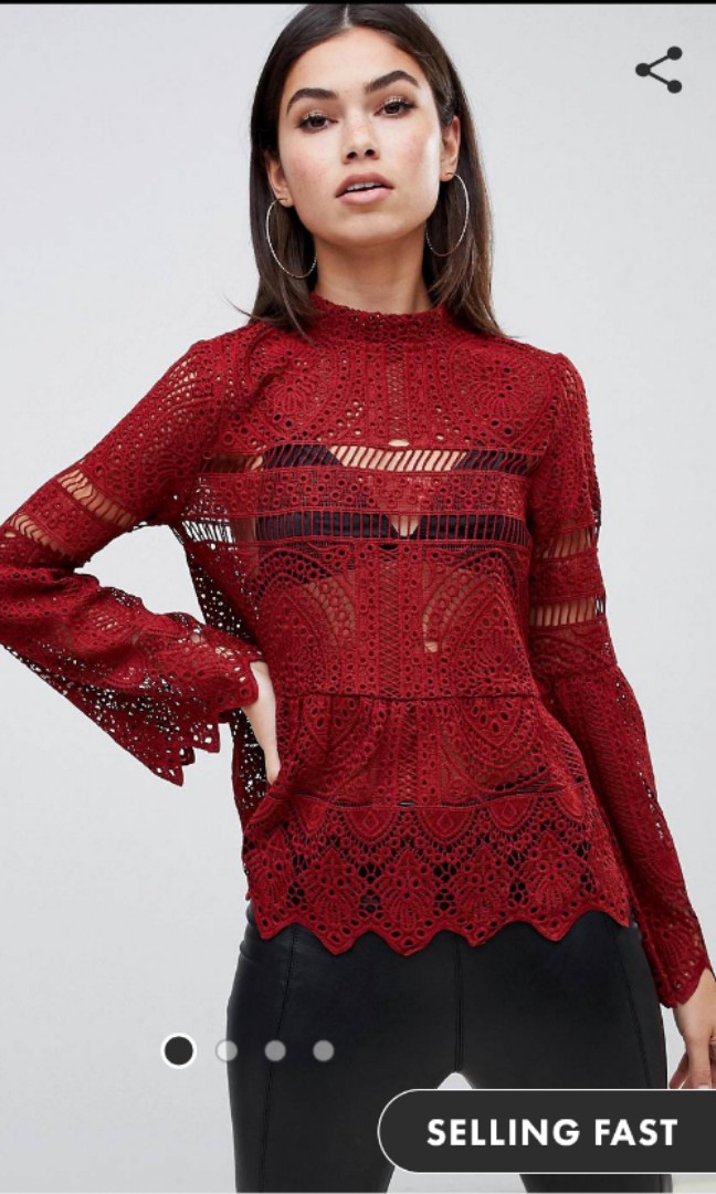 boohoo crochet lace peplum bell sleeve top