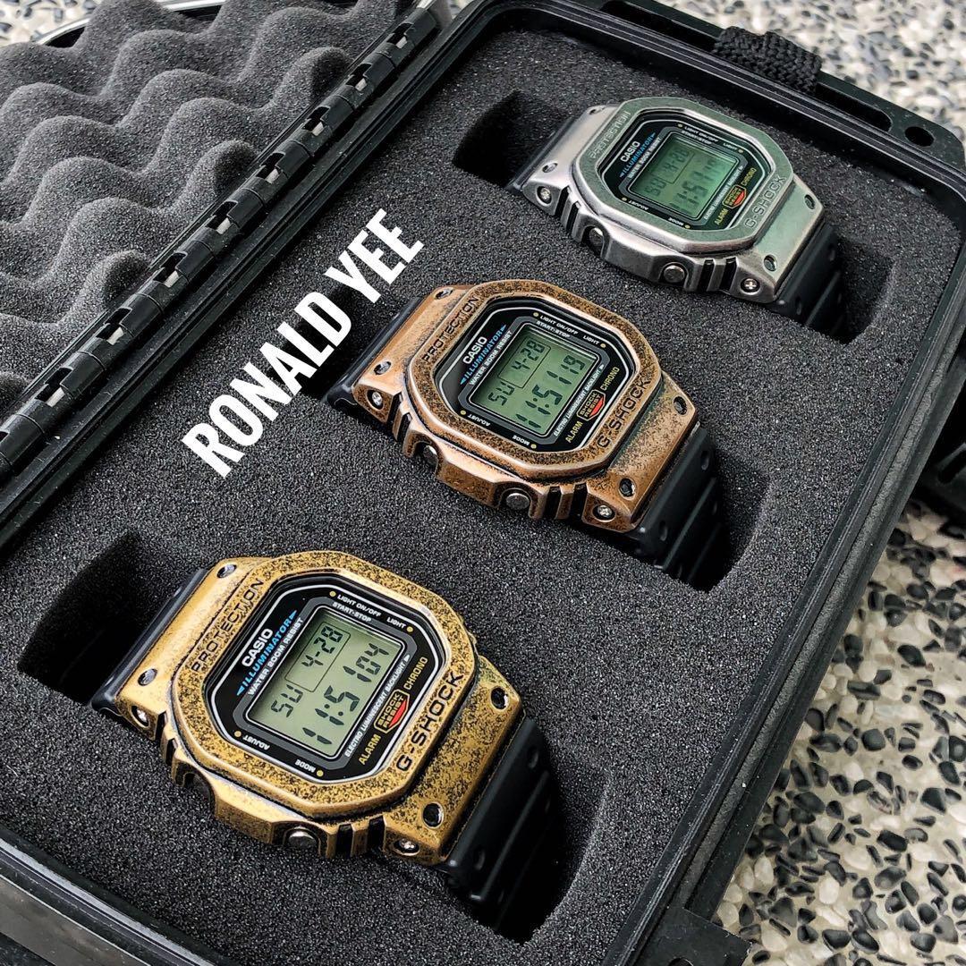Casio G Shock DW 5600 in CUSTOM rustic gold silver and bronze metal bezel dw5600 g5600 g 5600 metal gshock metal g shock Casio
