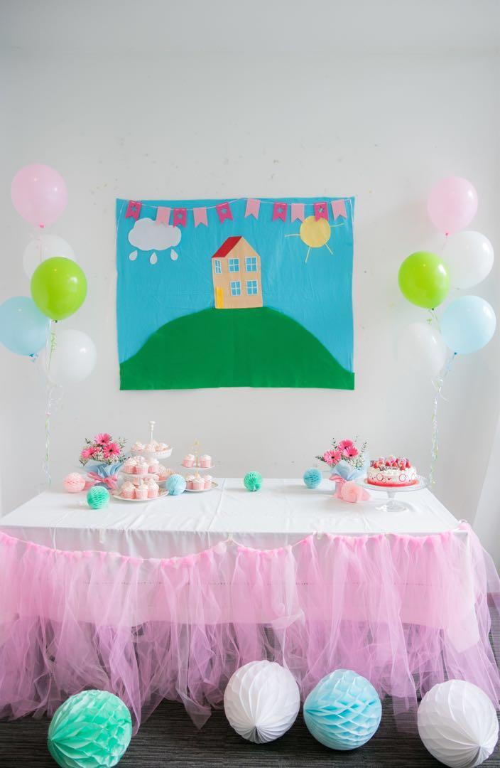 Diy Peppa Pig Party Backdrop Tutu Tulle Table Skirt Babies