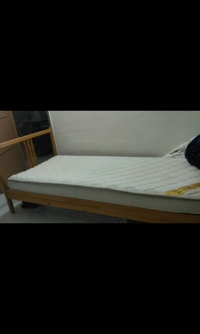 Ikea Single Bed Frame + latex mattress, Furniture & Home Living