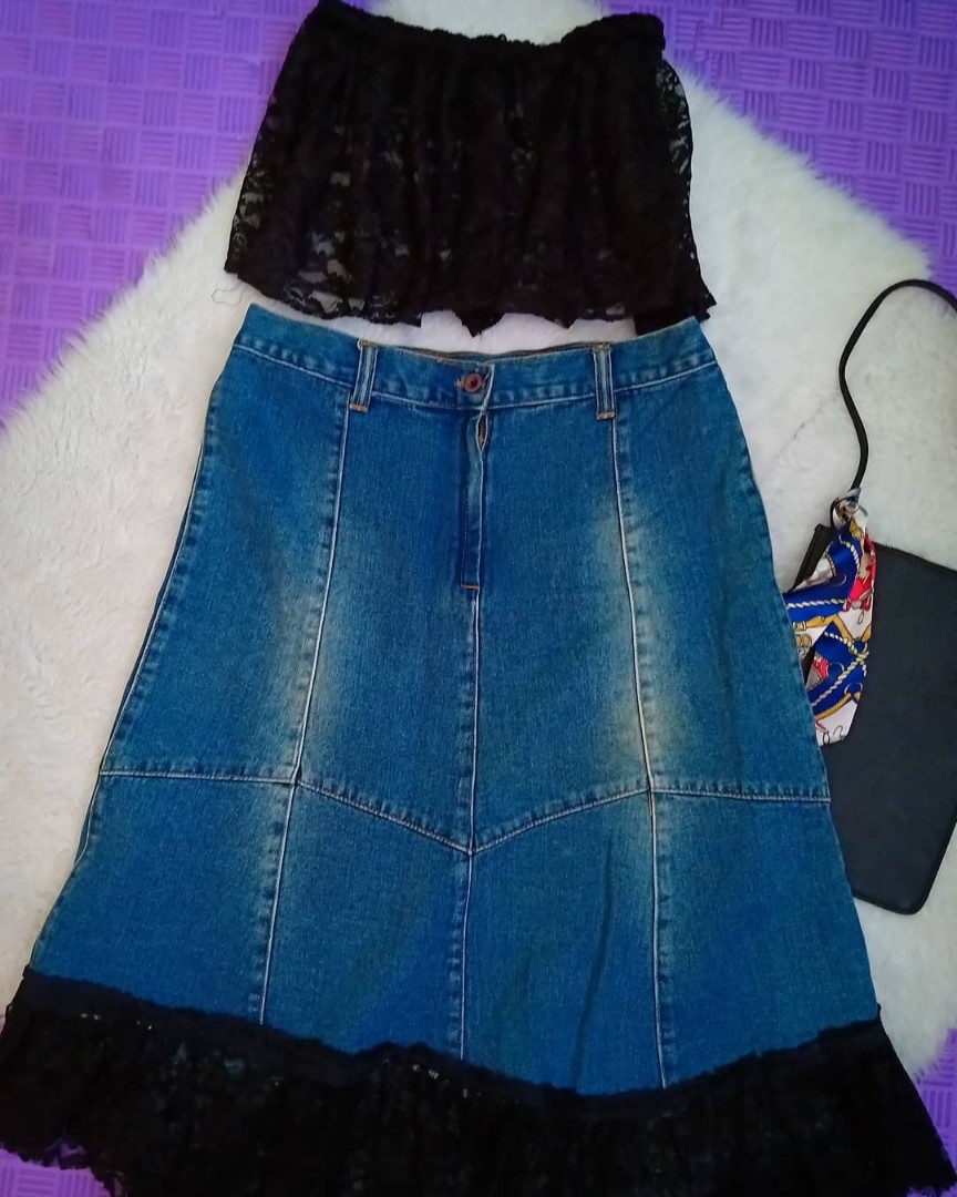 jeans skirt with lace