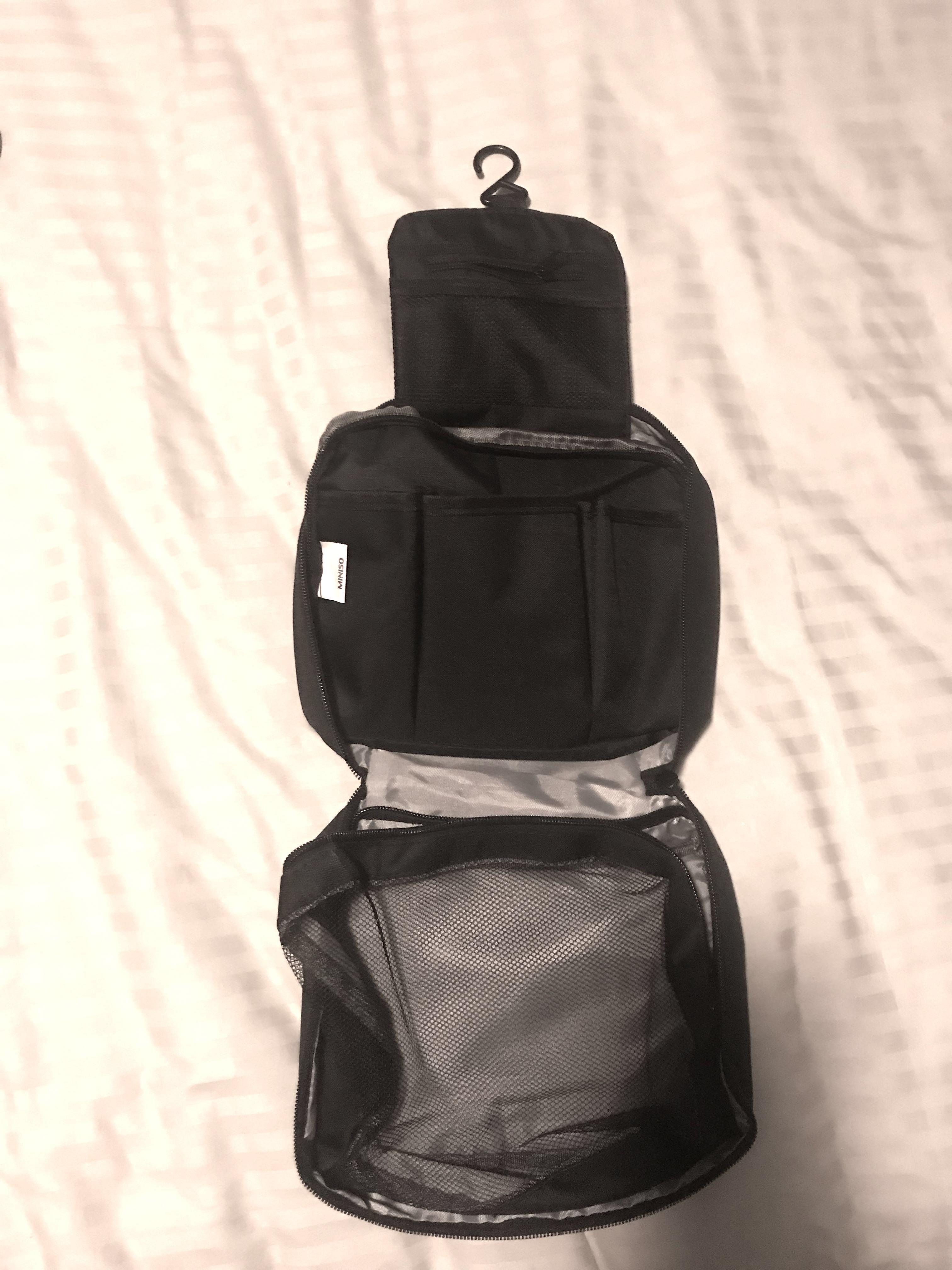 Miniso toiletries bag black with compartments travel, Hobbies & Toys