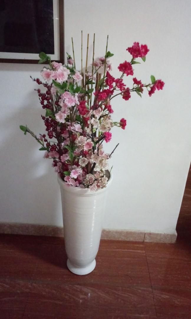 Porcelain Vase With Synthetic Flowers Or Real Dried Plants