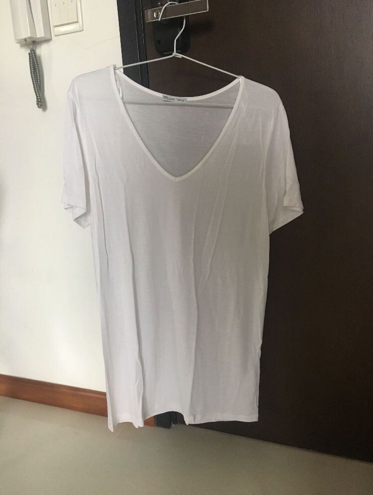 Zara white v neck t shirt clearance
