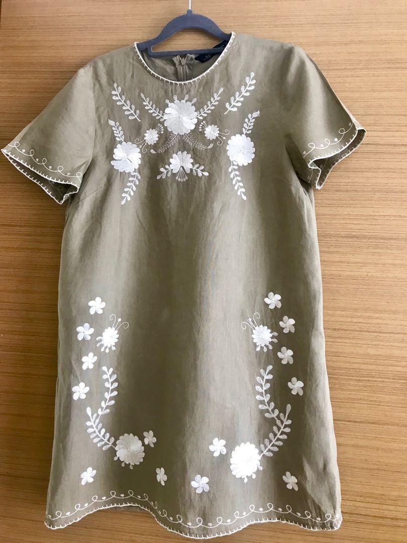 Zara linen embroidered dress size M 