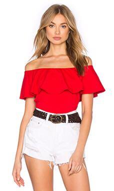 red ruffle top off shoulder