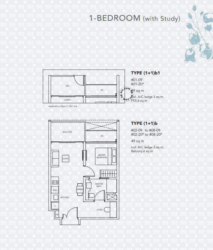 1-Bedroom  (with Study)63226190822147111
