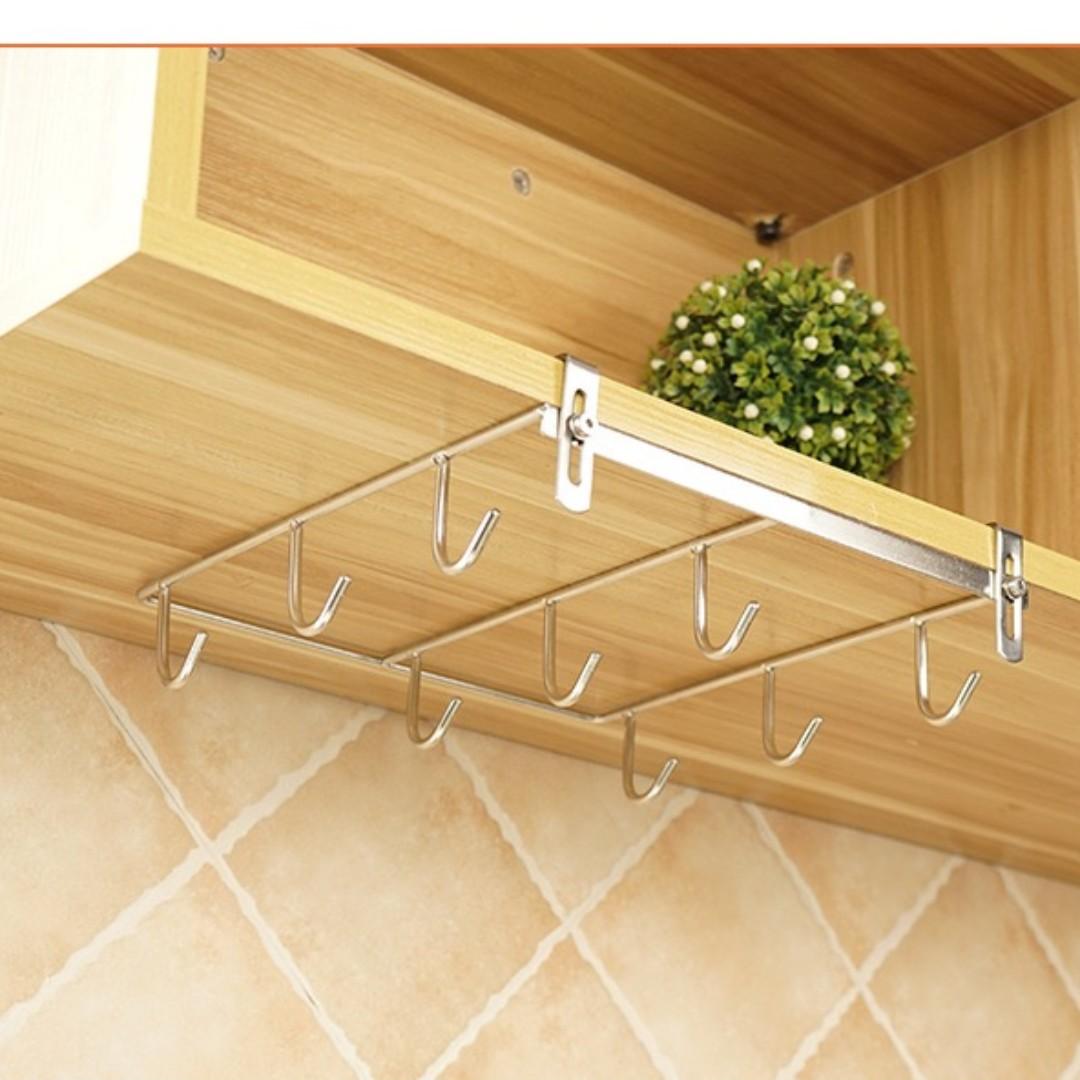 304 Stainless Steel Mug Holder Under Shelf Cup Hooks Under Cabinet