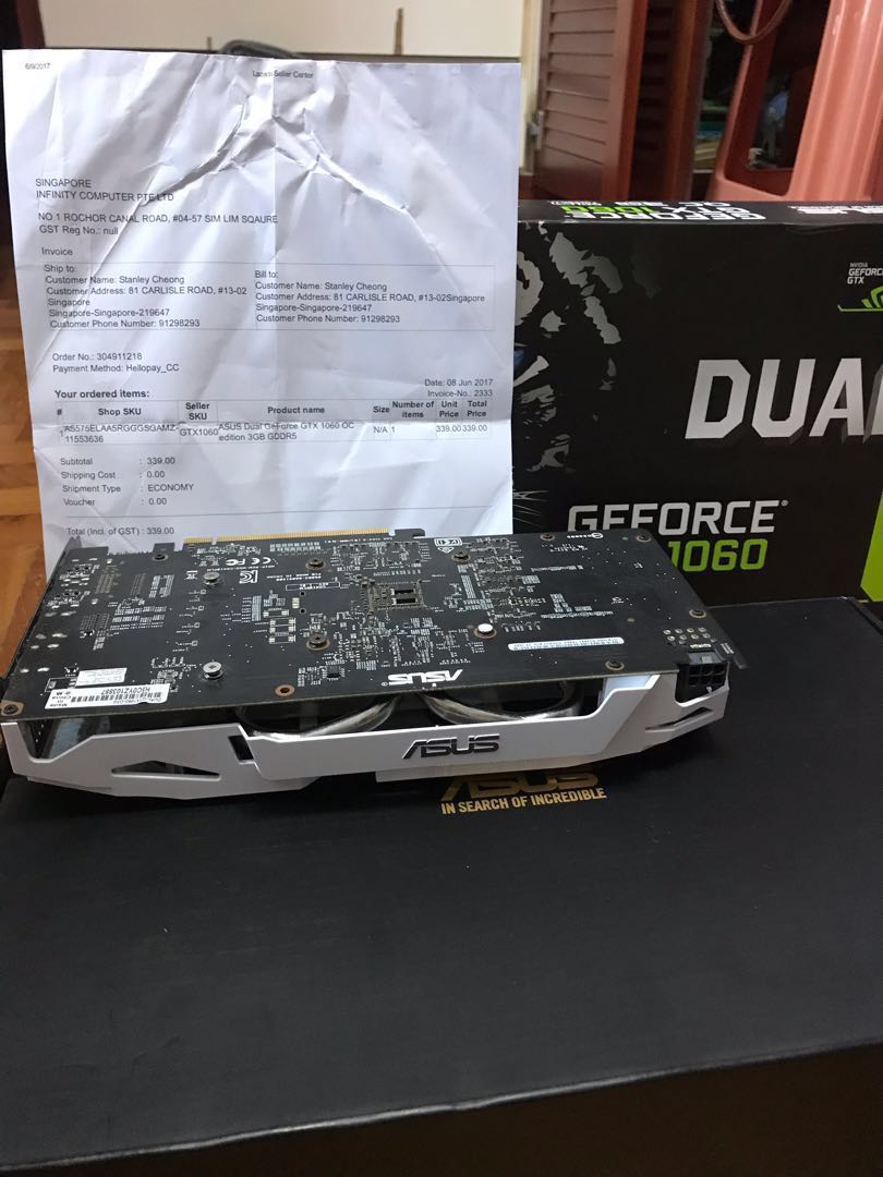 Asus GTX 1060 3GB OC edition graphics card, Computers & Tech