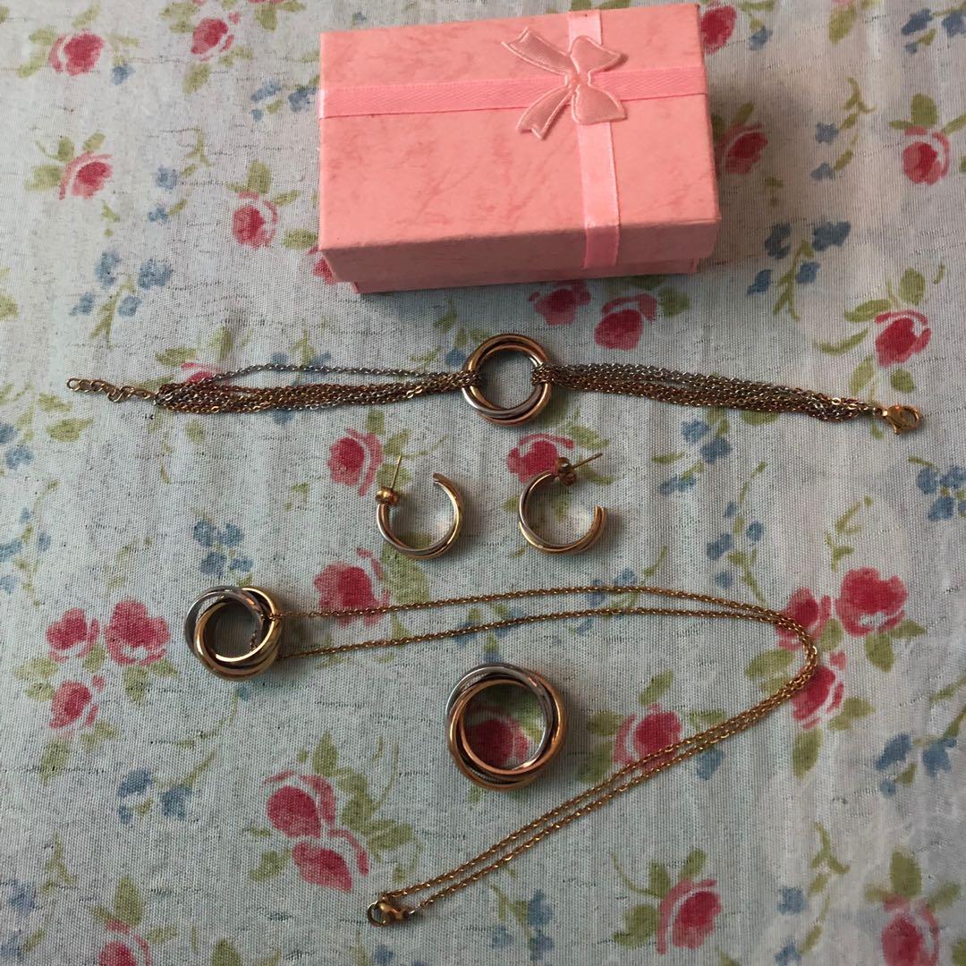 CartierInspired TriColor Jewelry Set, Women's Fashion, Jewelry