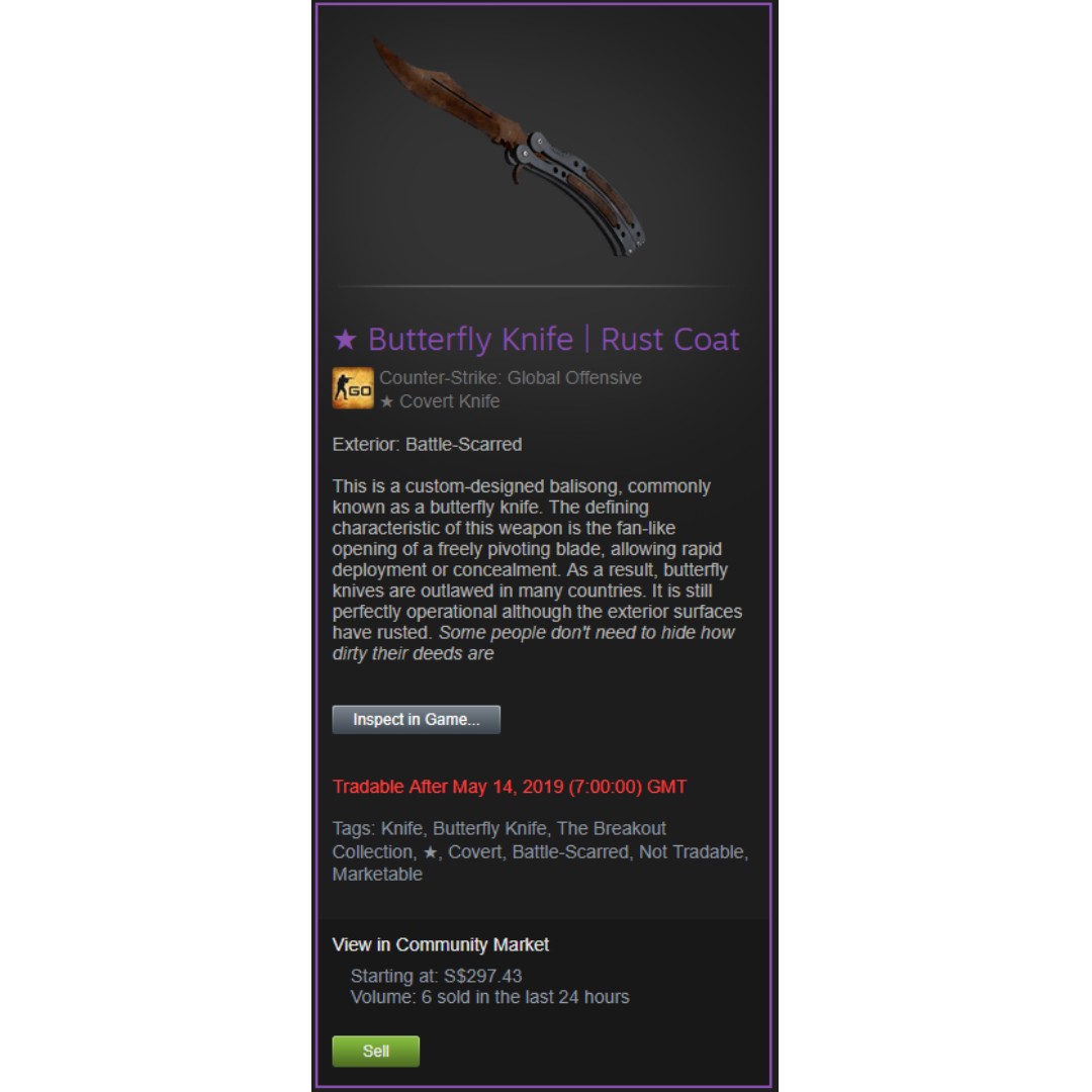 Csgo Butterfly Knife Rust Coat 0.615 Float (Currently on trade hold till 14th may), Video Gaming
