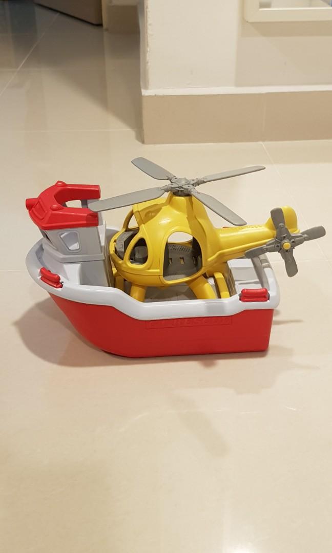 green toys rescue boat with helicopter