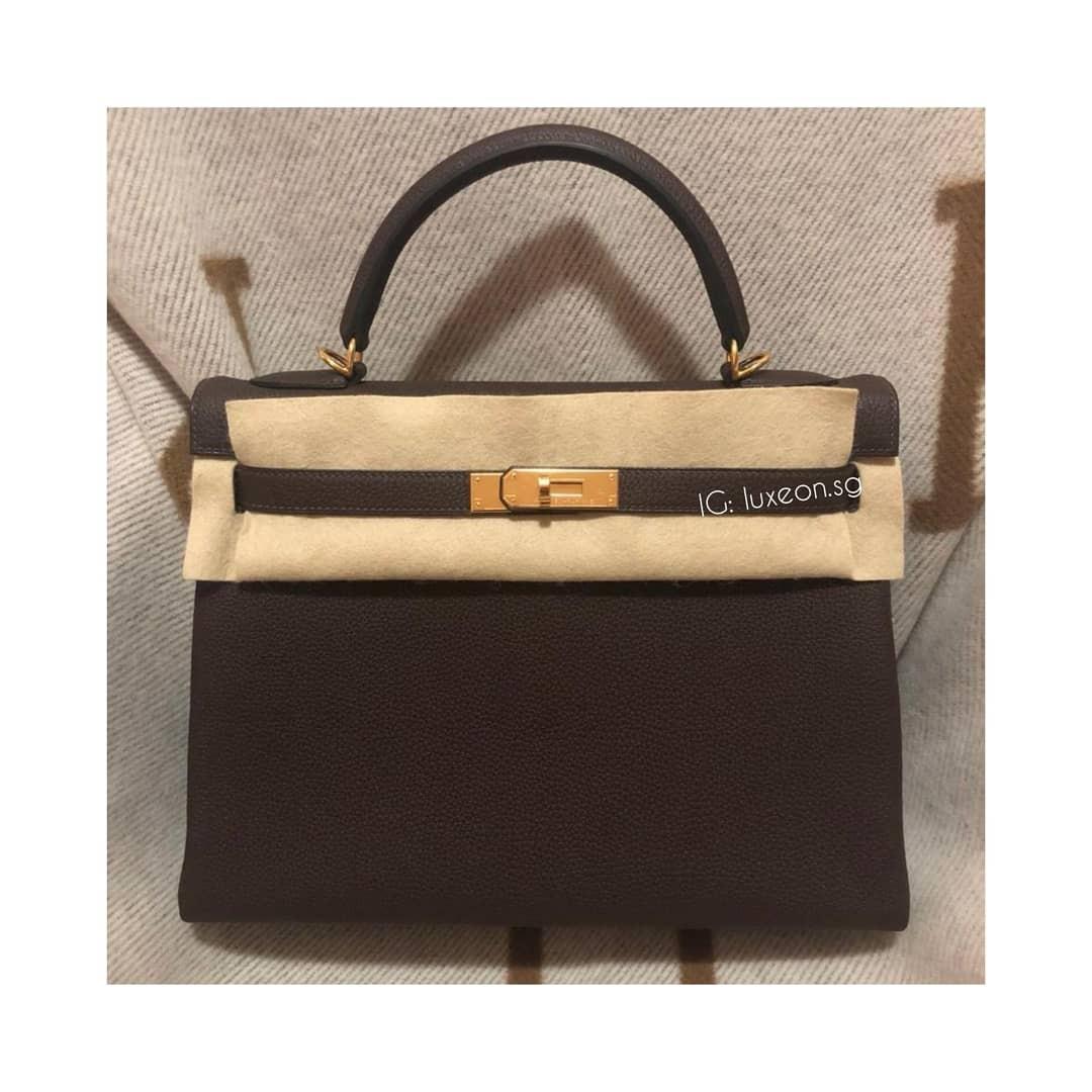 NEW] Hermes Kelly 32 Chocolate Togo GHW, Luxury, Bags & Wallets on Carousell