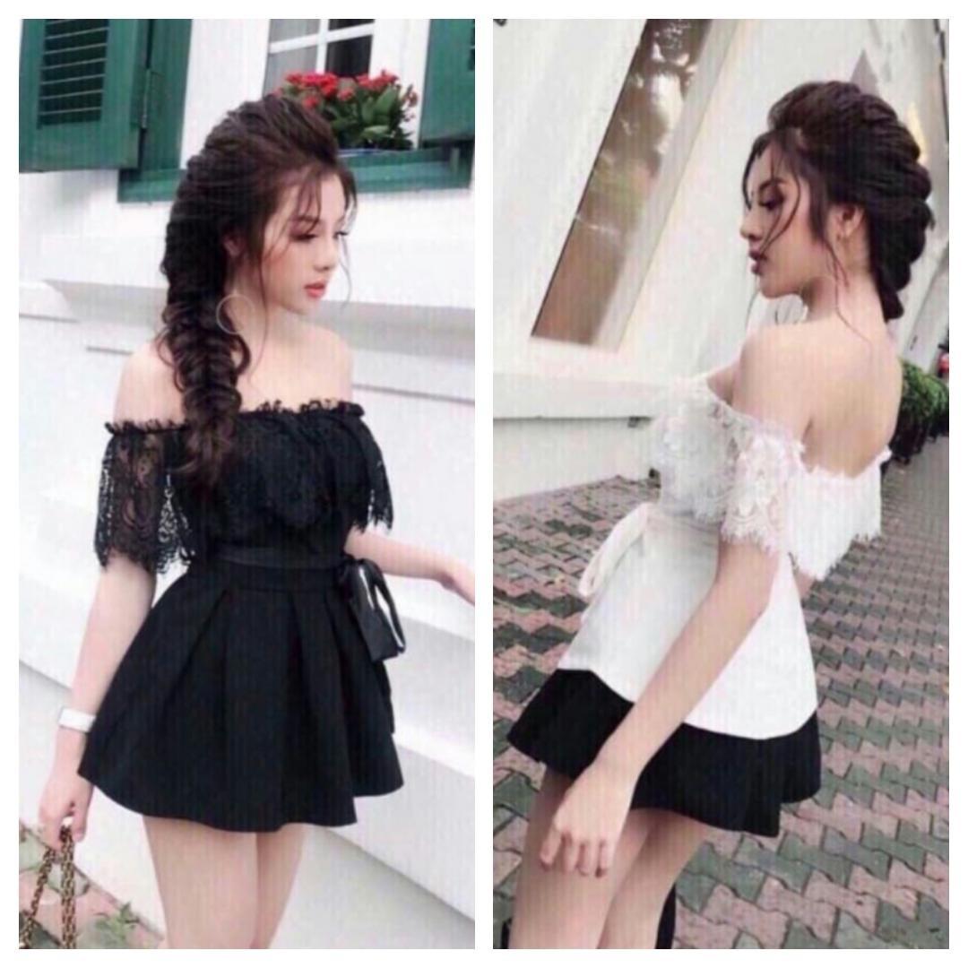 Off shoulder (Category: Sleeveless) located in Singapore. Submitted by fashionade (Listing ID 227723119, Image 1). Description: Lovely 2-piece romper. Class and elegant! Available in black and white Grab it fast, while stock last.