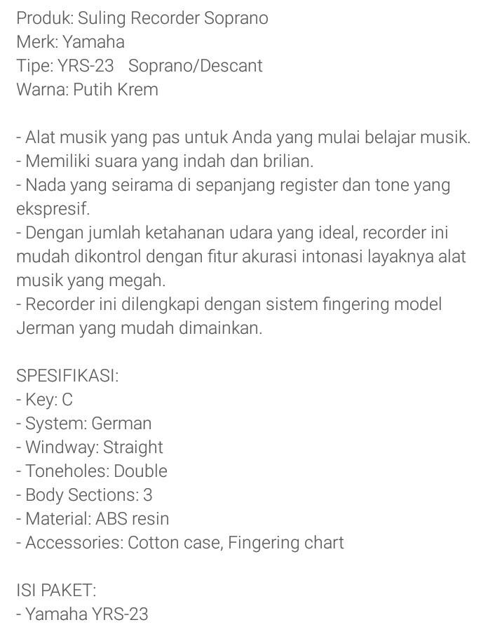 Suling Recorder Yamaha Soprano Sopran Descant Original Yrs 23 Musik Media Alat Di Carousell Suling recorder + not angka mp3 duration 1:03 size 2.40. suling recorder yamaha soprano sopran descant original yrs 23
