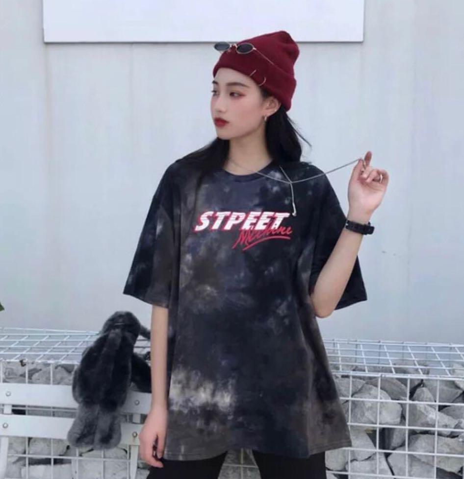 Ulzzang Vintage Street Style Tie Dye Oversized Top, Women\u0027s