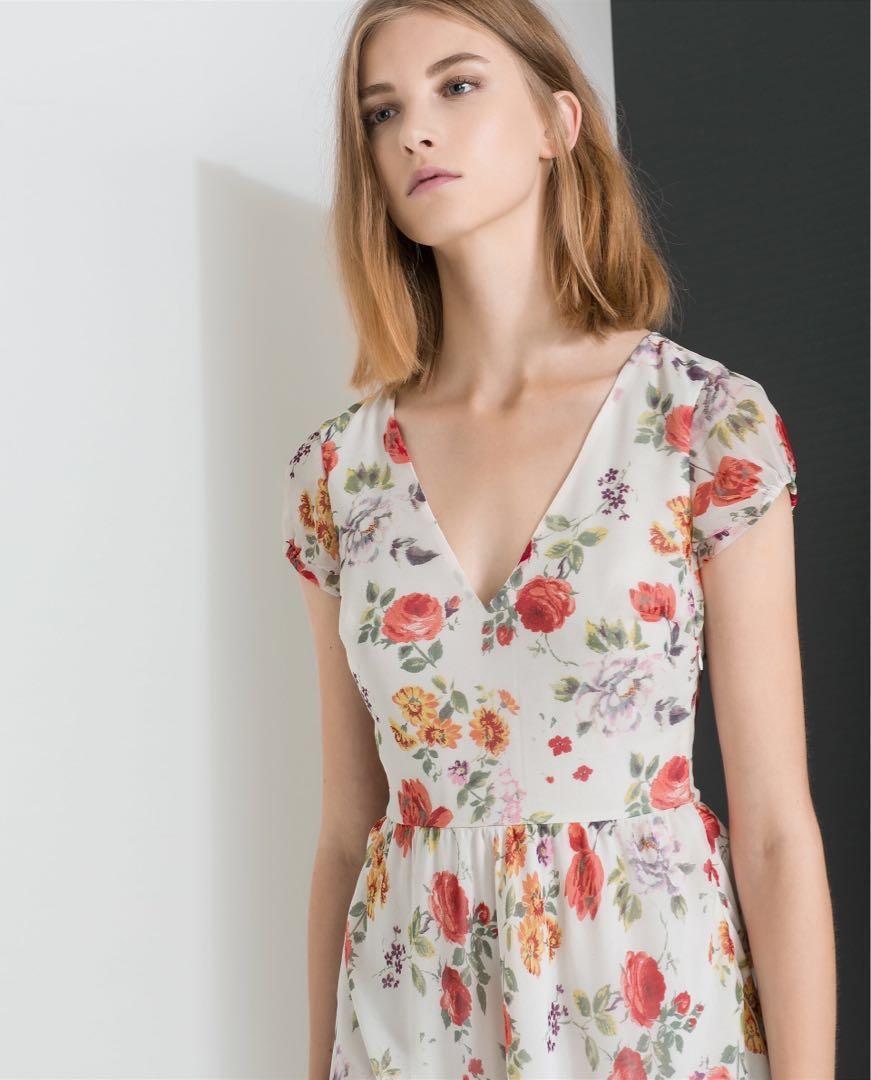 zara red and white floral dress