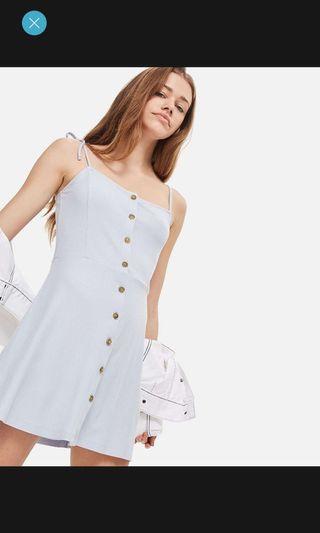 pastel blue ribbed button through dress
