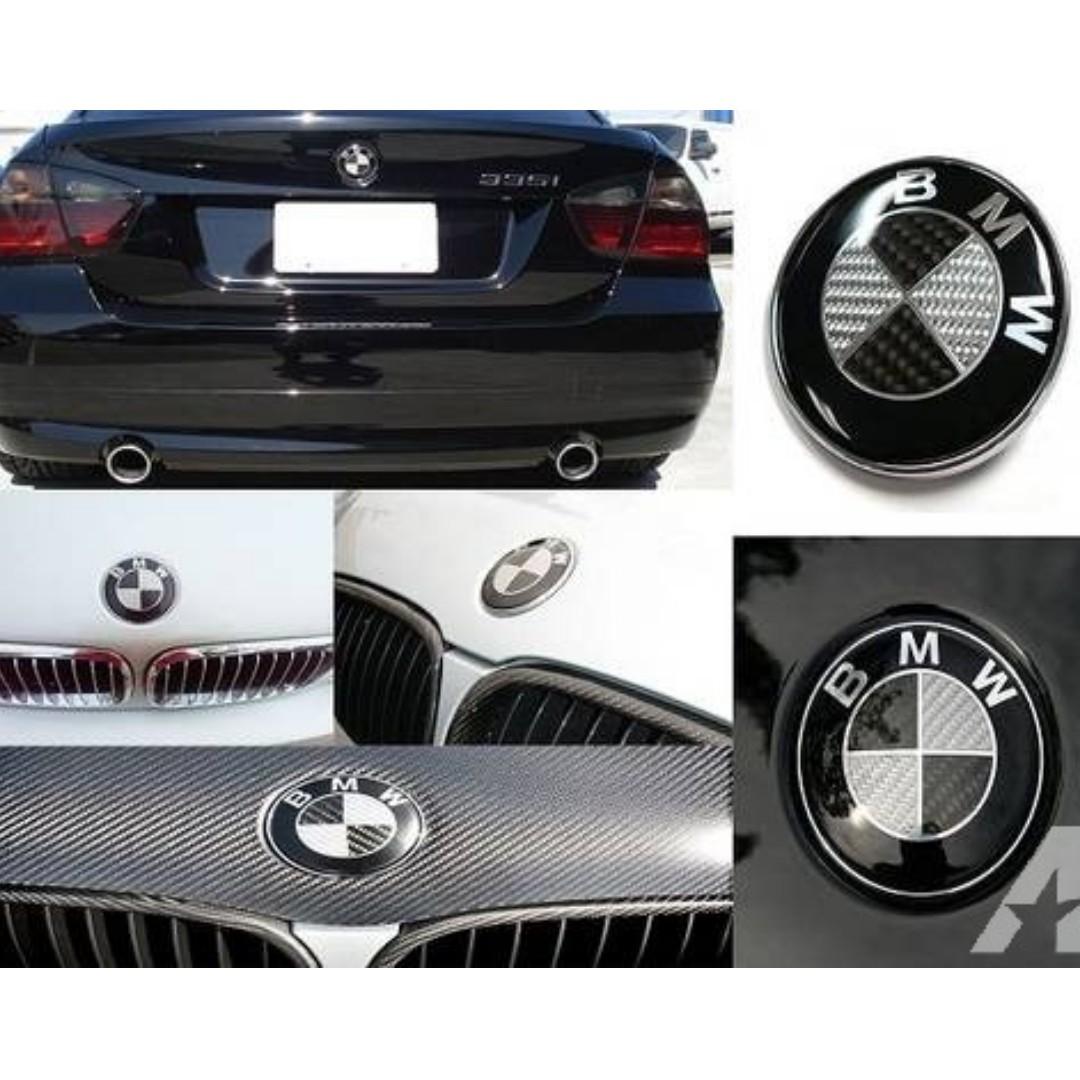 BMW Carbon Fiber Black White Emblem Logo Front Rear Boot, Car Accessories,  Accessories on Carousell