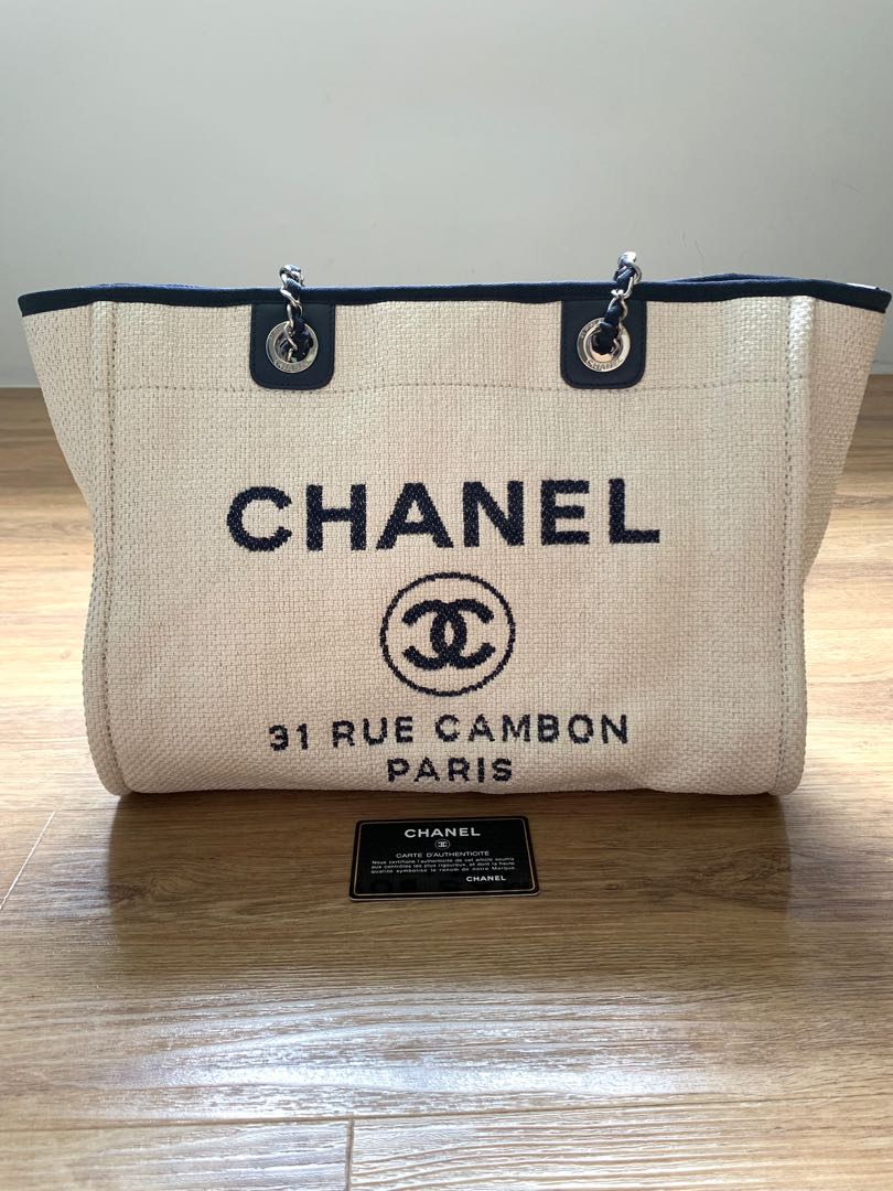 Chanel Deauville Tote (White Navy), Women's Fashion, Bags & Wallets, Tote  Bags on Carousell