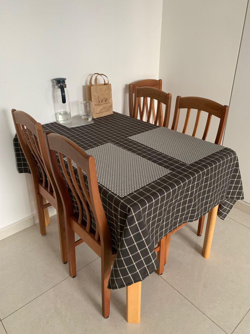 dining table set (Category: Tables & Sets) located in Singapore. Submitted by betterxu (Listing ID 218681184, Image 1). Description: Appreciate go through below information before ask question, thanks. location: sea esta solidwood dining table with 4 chairs one chair 15sgd prefer to sale as a package. Table dimension: L110×W75×H74cm No expansion function fixed price Table with 4 chairs: 80 Table with 3 chairs: 65 Arrange transportation by buyer .
