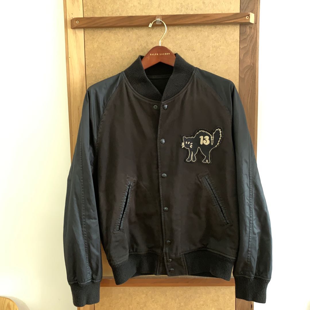 極美品】RRL BLACK CAT 袖レザー ウールスタジャン ラルフローレン-