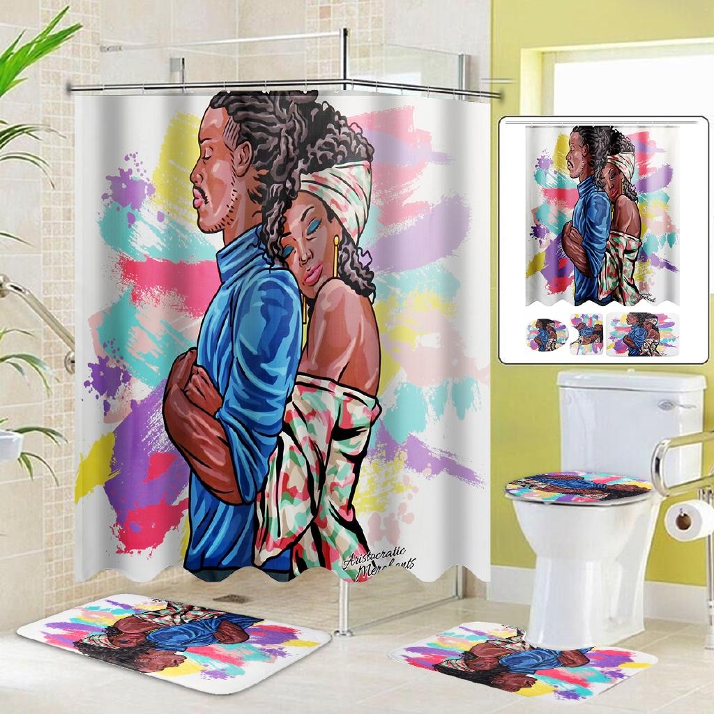 Lovers Hug Waterproof Bathroom Shower Curtain Toilet Cover Mat Non