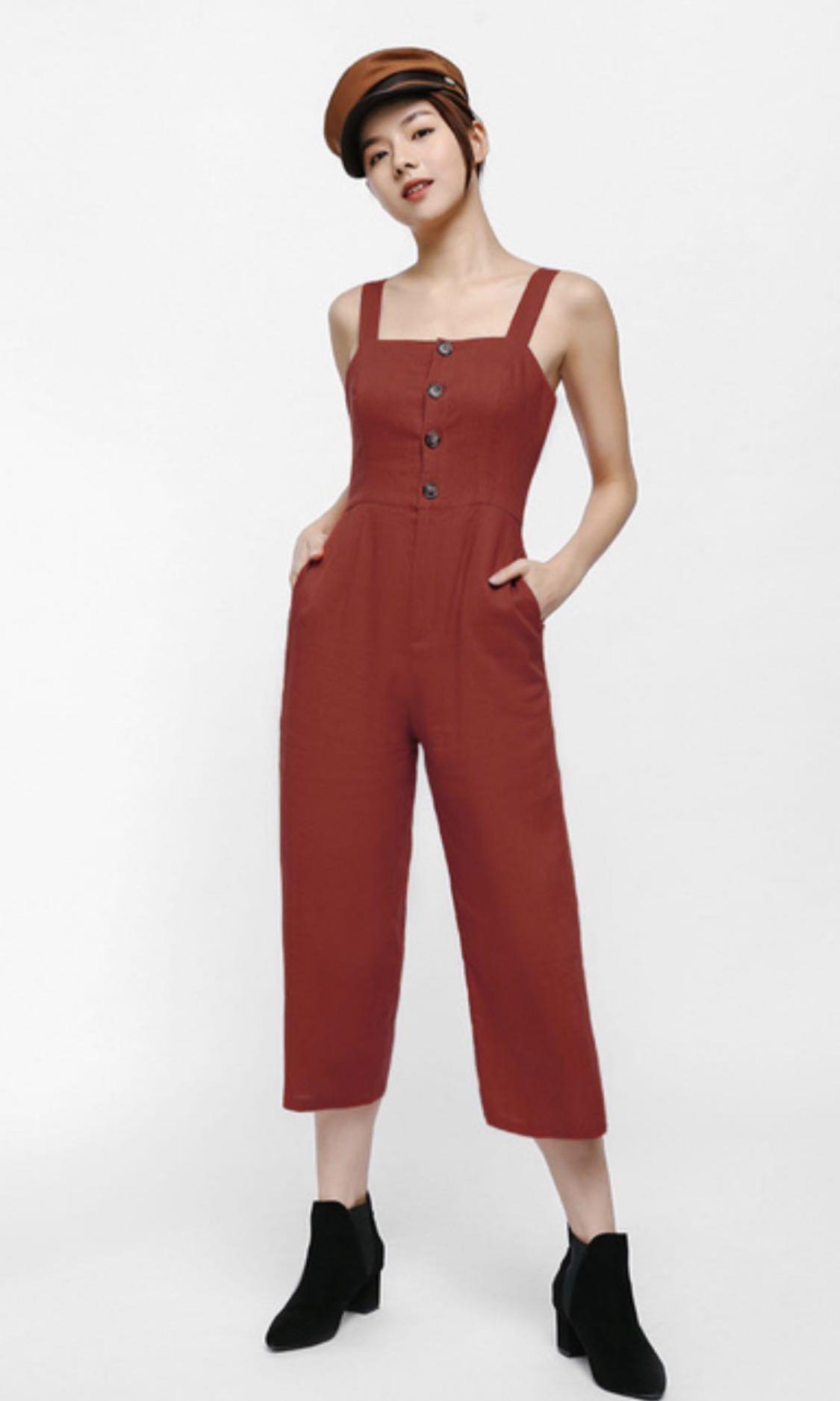 red button up jumpsuit