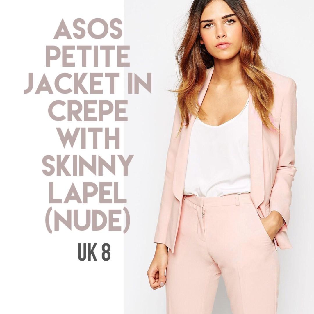 REDUCED ASOS PETITE Jacket in Crepe with Skinny Lapel Nude Pink
