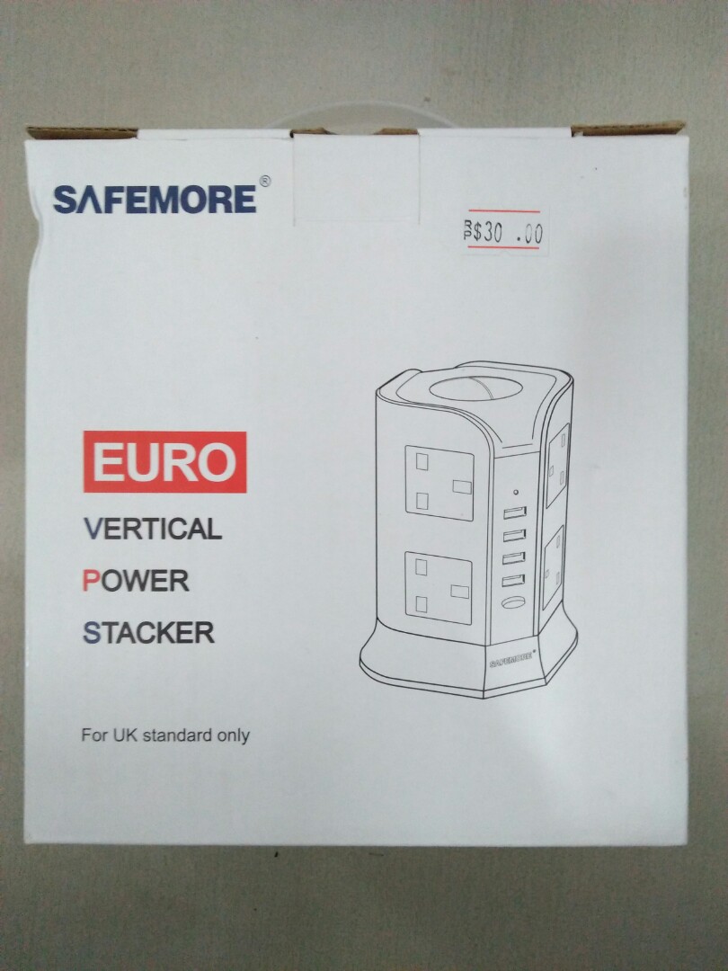Safemore euro vertical power stacker socket, TV & Home Appliances