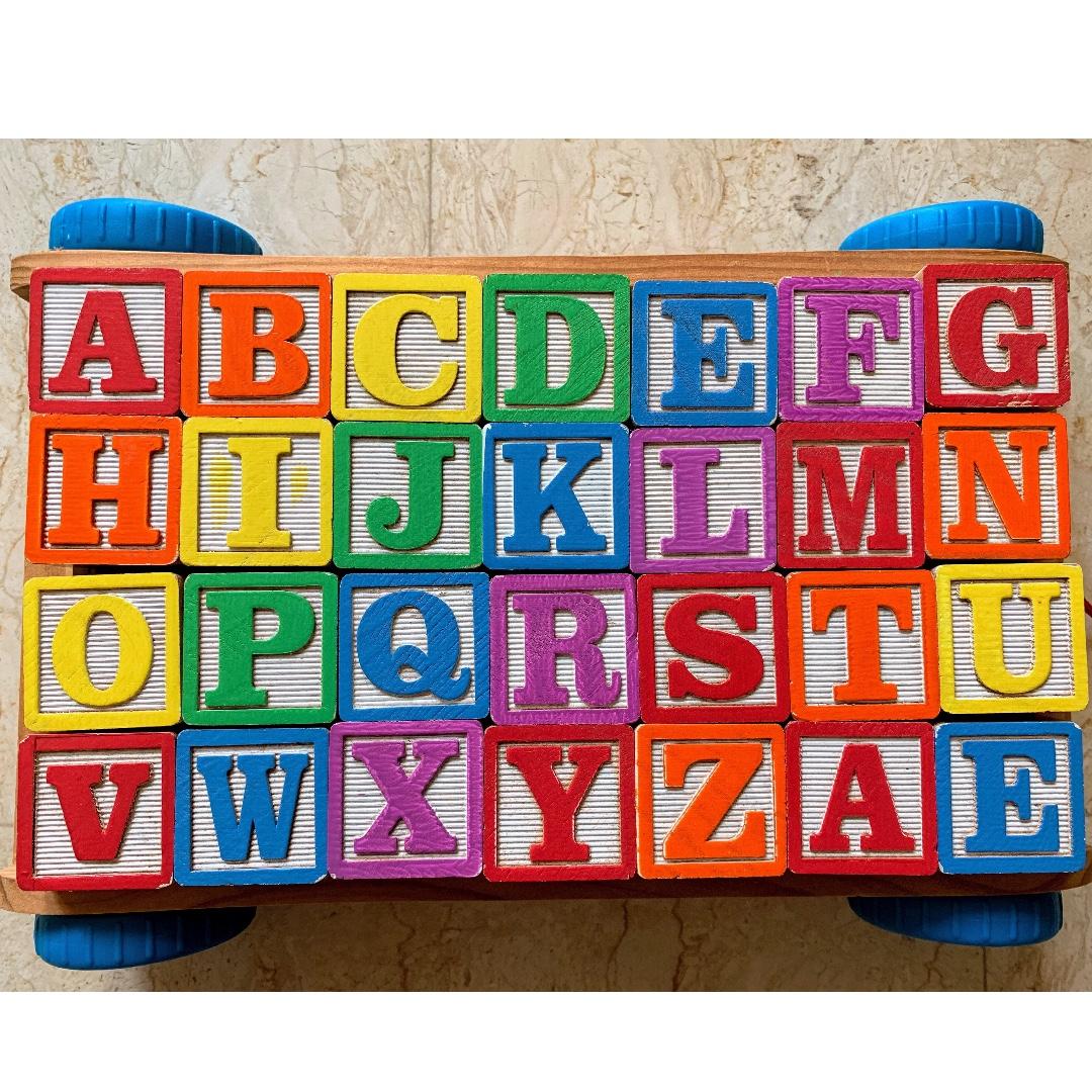Wooden Alphabet Blocks Pull Along Wagon 