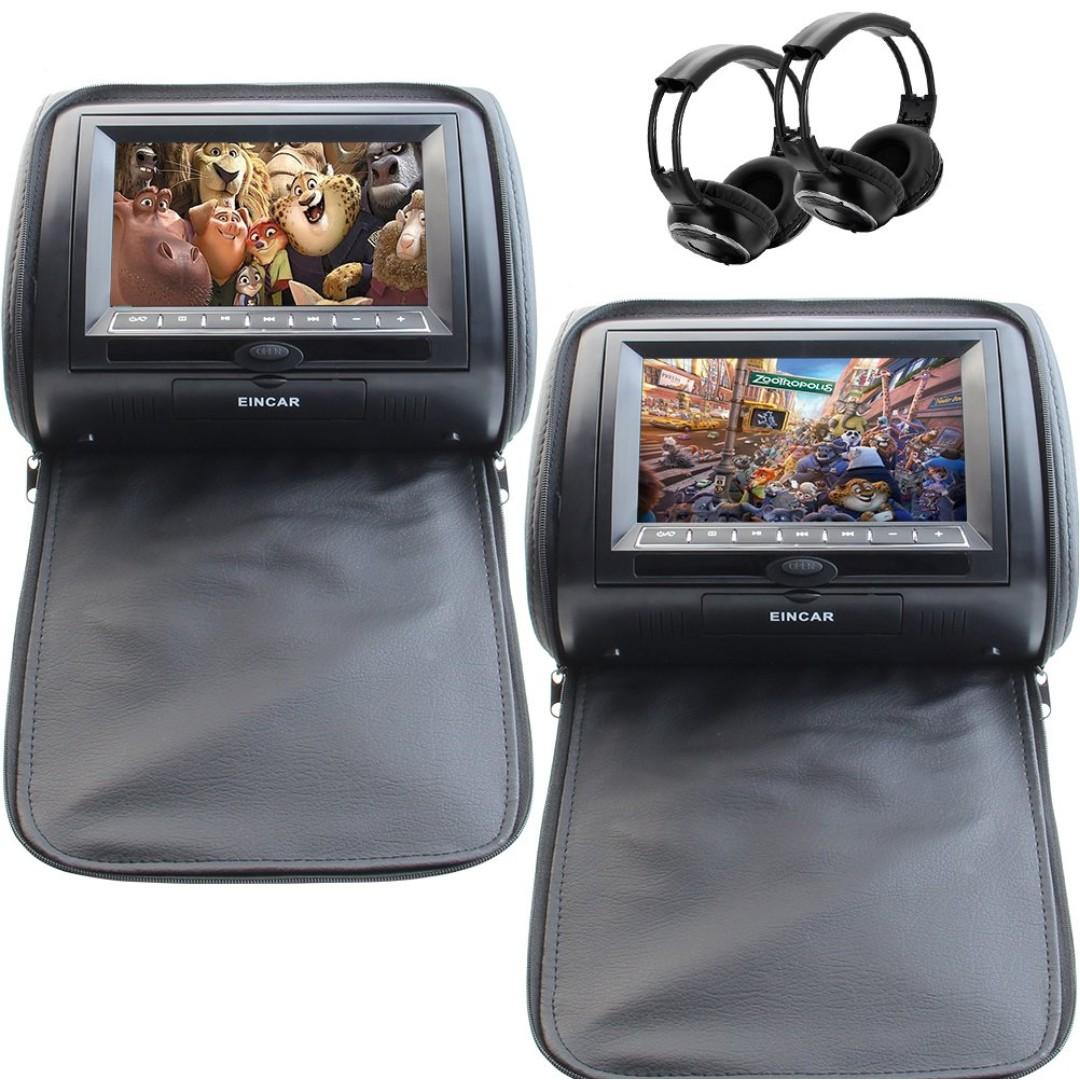 7 Black Car Dvd Usb Sd Headrest Video Player Lcd Monitor Dual Screen Dvd Player For Car With Dual Channel Wireless Ir Headsets Car Accessories Electronics Lights On Carousell