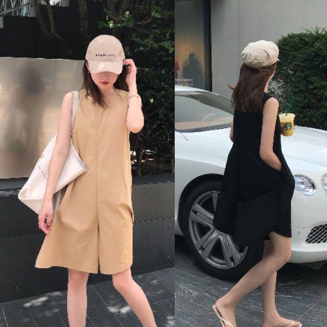 Black Khaki Overall Shorts Romper Dress Playsuit Jumpsuit Korean